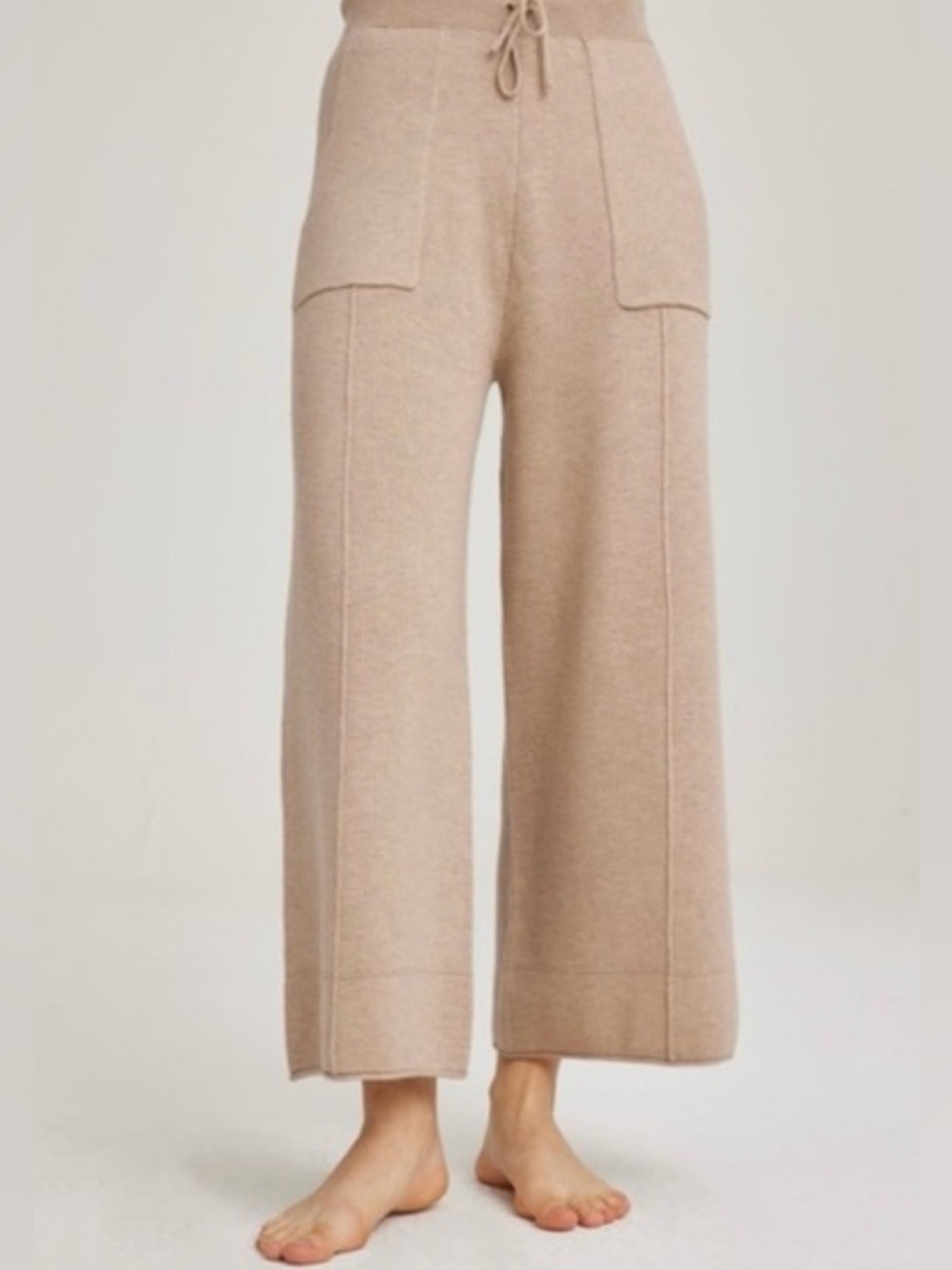NAP Loungewear Heverly Wool Blend Knit Wide Leg Pants Beige Tan Drawstring sz L